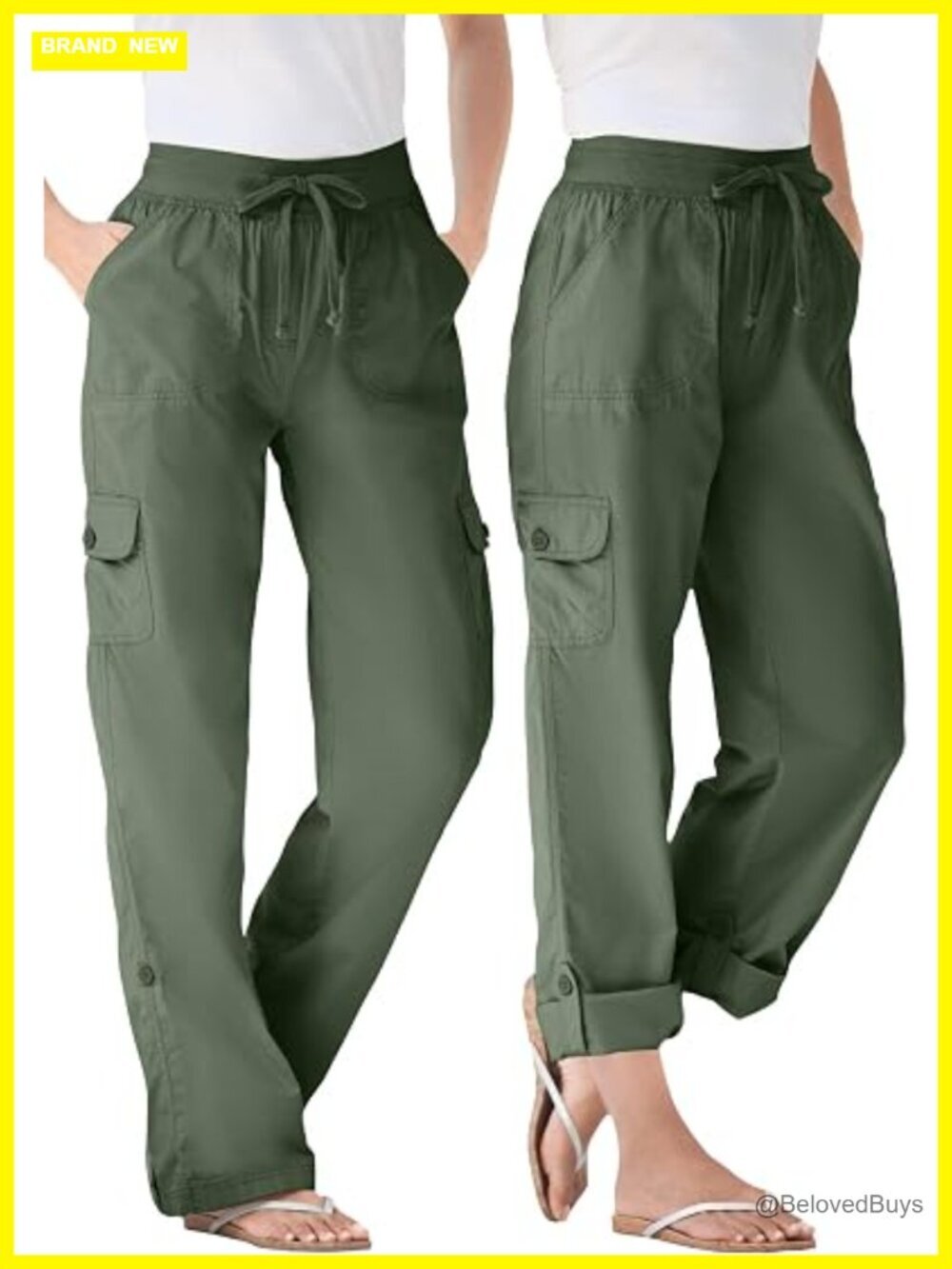Plus Size Convertible Cargo Pant to Capri Elastic Waist